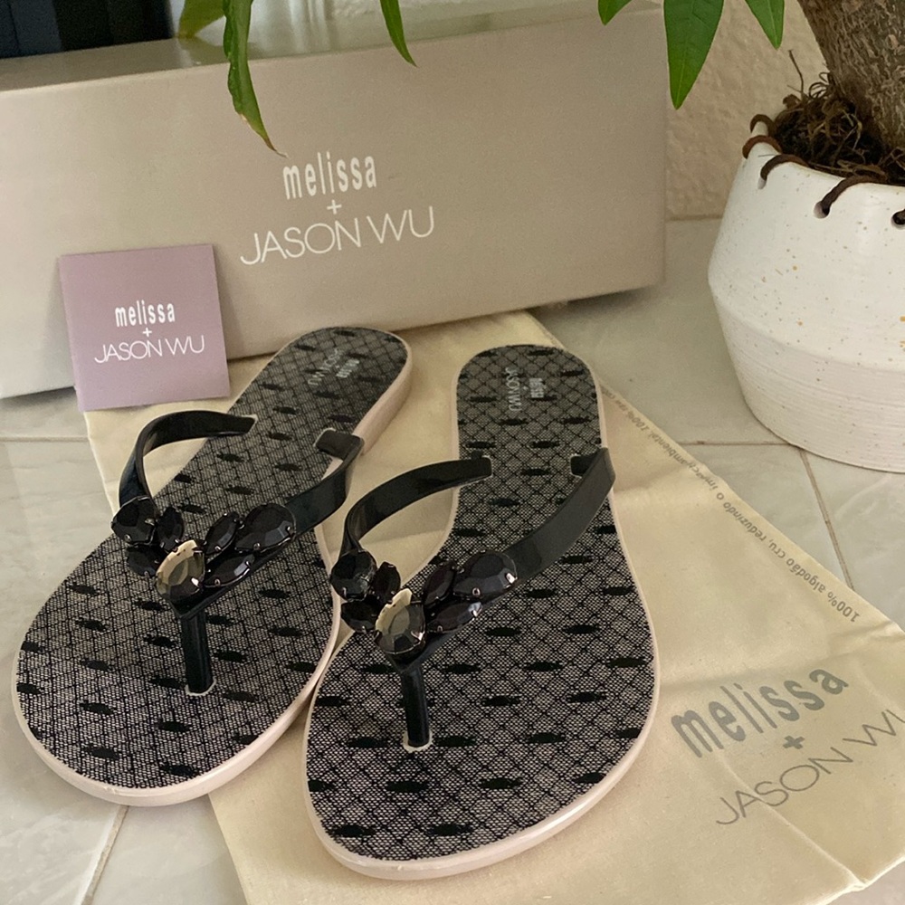 Melissa + Jason Wu Harmonic flip flop jewelled sandals. Made in Brazil